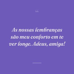 As nossas lembranças são meu conforto em te ver longe. Adeus, amiga!