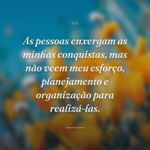 As pessoas enxergam as minhas conquistas, mas não veem meu esforço, planejamento e organização para realizá-las.