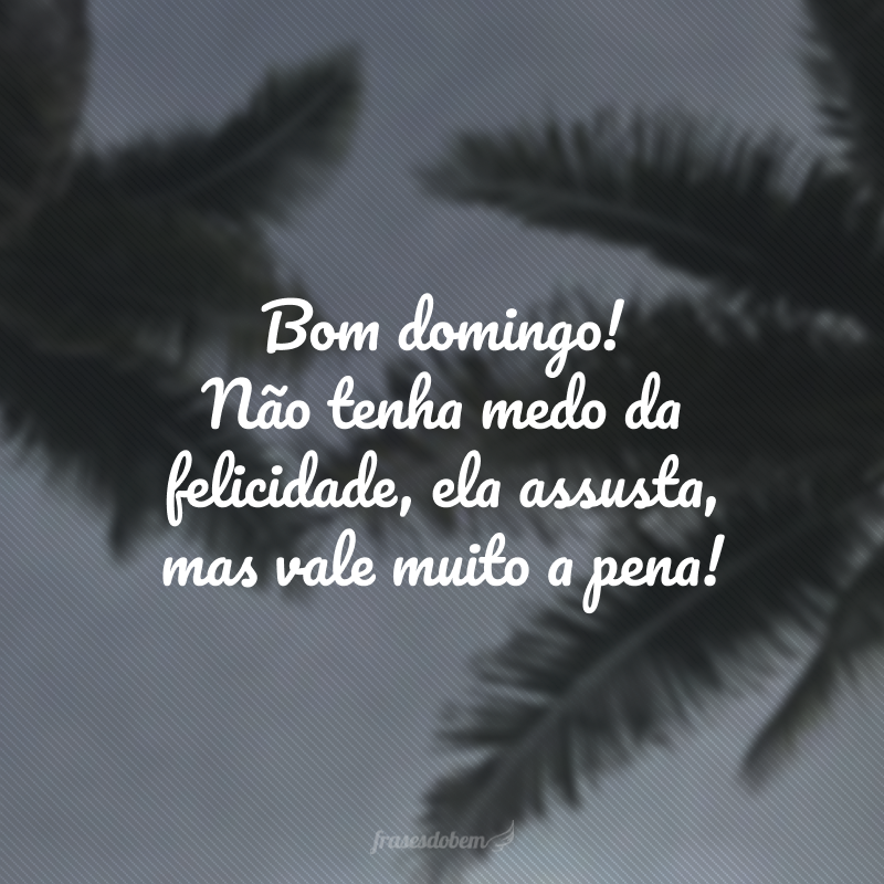 Bom domingo! Não tenha medo da felicidade, ela assusta, mas vale muito a pena!