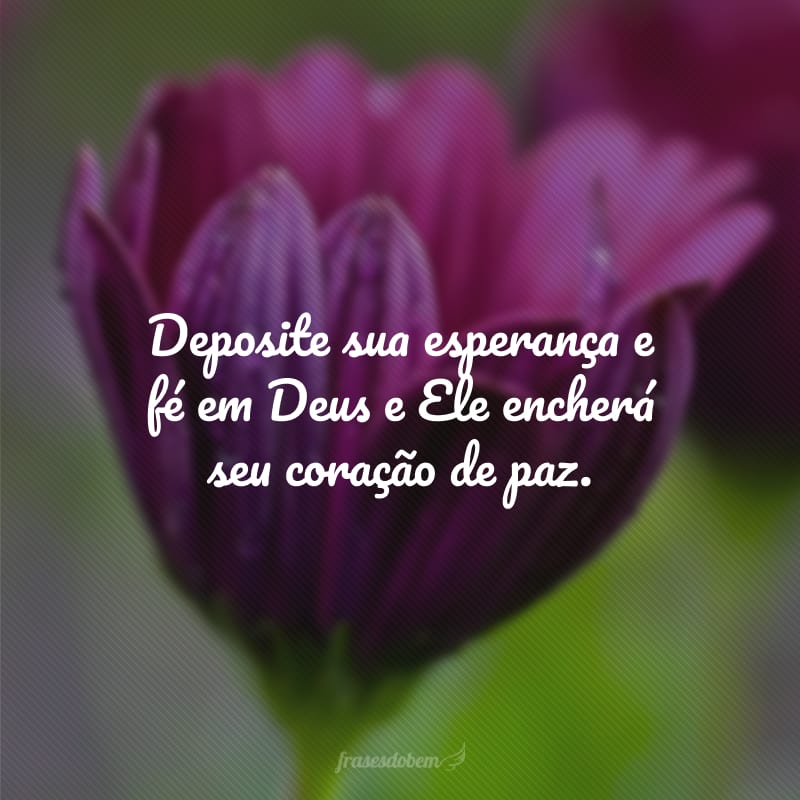 Deposite sua esperança e fé em Deus e Ele encherá seu coração de paz.