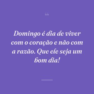 Domingo é dia de viver com o coração e não com a razão. Que ele seja um bom dia!