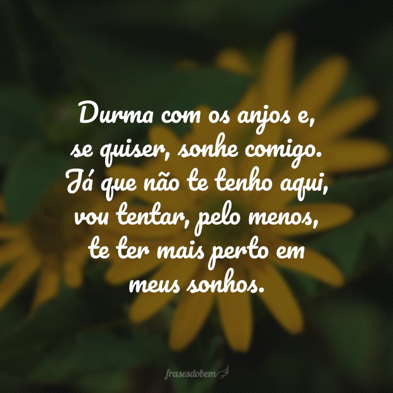 Durma com os anjos e, se quiser, sonhe comigo. Já que não te tenho aqui, vou tentar, pelo menos, te ter mais perto em meus sonhos.