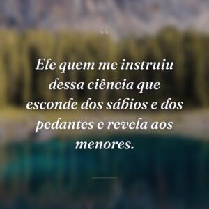 Ele quem me instruiu dessa ciência que esconde dos sábios e dos pedantes e revela aos menores.