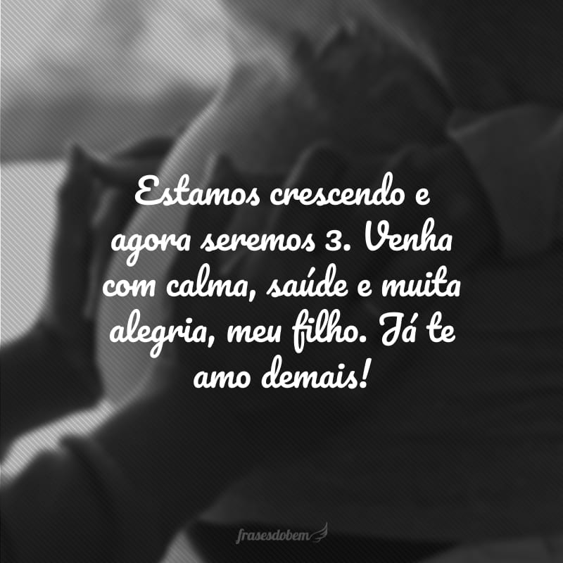 Estamos crescendo e agora seremos 3. Venha com calma, saúde e muita alegria, meu filho. Já te amo demais!