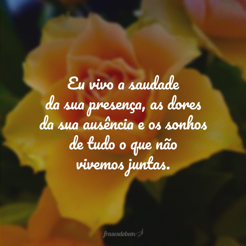 Eu vivo a saudade da sua presença, as dores da sua ausência e os sonhos de tudo o que não vivemos juntas.