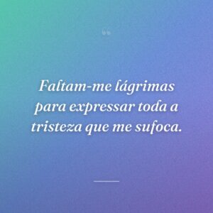 Faltam-me lágrimas para expressar toda a tristeza que me sufoca.