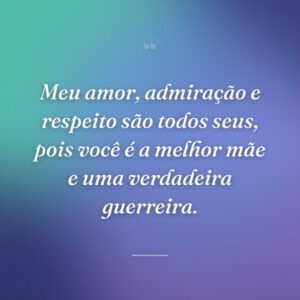 Meu amor, admiração e respeito são todos seus, pois você é a melhor mãe e uma verdadeira guerreira.