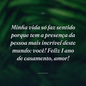 Minha vida só faz sentido porque tem a presença da pessoa mais incrível deste mundo: você! Feliz 1 ano de casamento, amor!