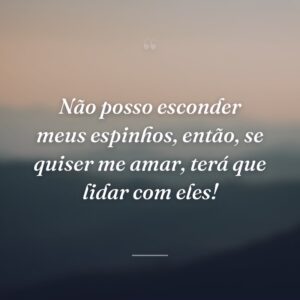Não posso esconder meus espinhos, então, se quiser me amar, terá que lidar com eles!