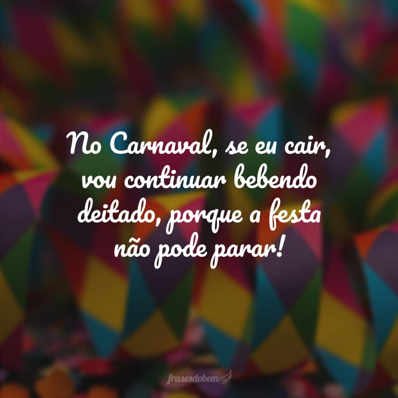 No Carnaval, se eu cair, vou continuar bebendo deitado porque a festa não pode parar!