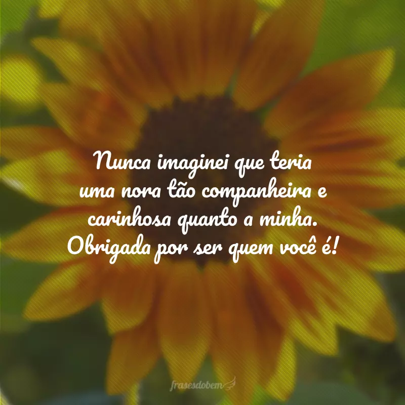 Nunca imaginei que teria uma nora tão companheira e carinhosa quanto a minha. Obrigada por ser quem você é!
