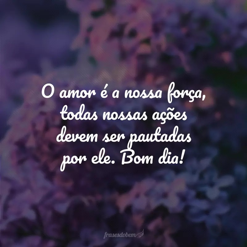 O amor é a nossa força, todas nossas ações devem ser pautadas por ele. Bom dia!