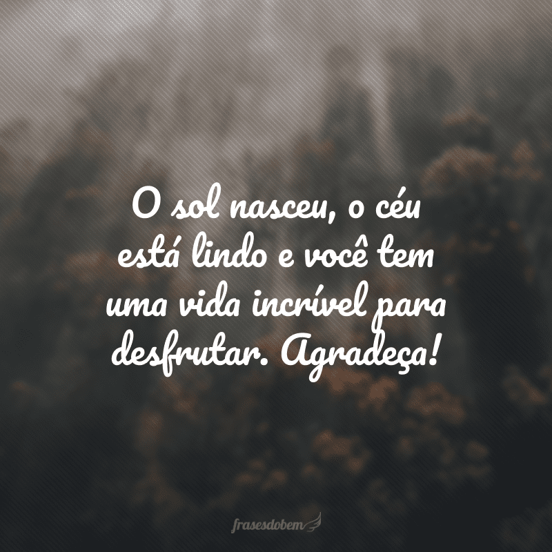 O sol nasceu, o céu está lindo e você tem uma vida incrível para desfrutar. Agradeça! 