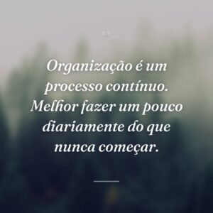 Organização é um processo contínuo. Melhor fazer um pouco diariamente do que nunca começar.