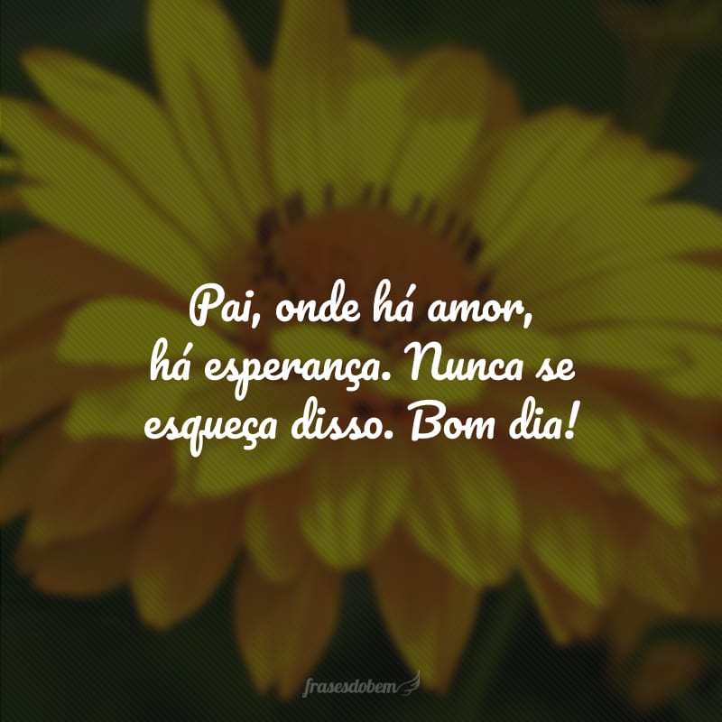 Pai, onde há amor, há esperança. Nunca se esqueça disso. Bom dia!