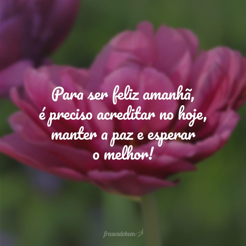 Para ser feliz amanhã, é preciso acreditar no hoje, manter a paz e esperar o melhor!