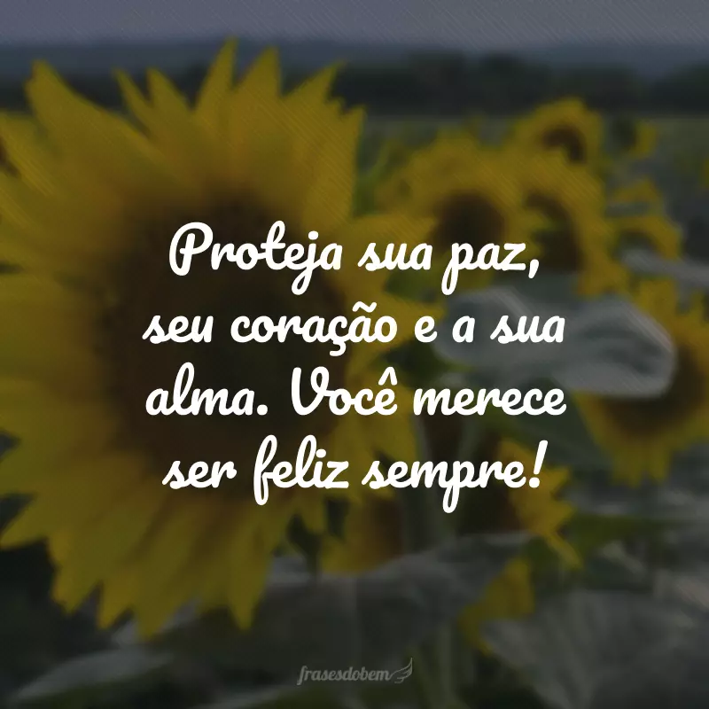 Proteja sua paz, seu coração e a sua alma. Você merece ser feliz sempre!