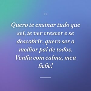 Quero te ensinar tudo que sei, te ver crescer e se descobrir, quero ser o melhor pai de todos. Venha com calma, meu bebê!