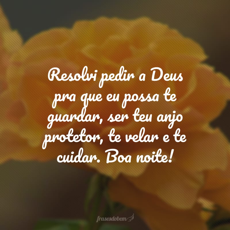 Resolvi pedir a Deus pra que eu possa te guardar, ser teu anjo protetor, te velar e te cuidar. Boa noite!