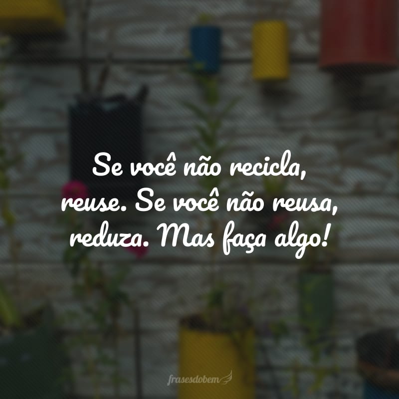 Se você não recicla, reuse. Se você não reusa, reduza. Mas faça algo! 