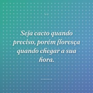 Seja cacto quando preciso, porém floresça quando chegar a sua hora.