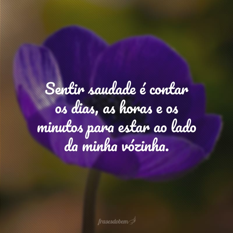 Sentir saudade é contar os dias, as horas e os minutos para estar ao lado da minha vózinha. 