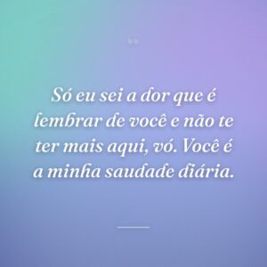 Só eu sei a dor que é lembrar de você e não te ter mais aqui, vó. Você é a minha saudade diária.