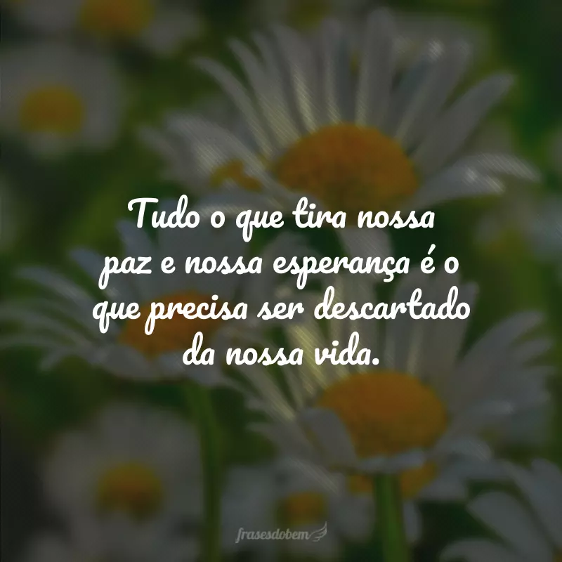 Tudo o que tira nossa paz e nossa esperança é o que precisa ser descartado da nossa vida.