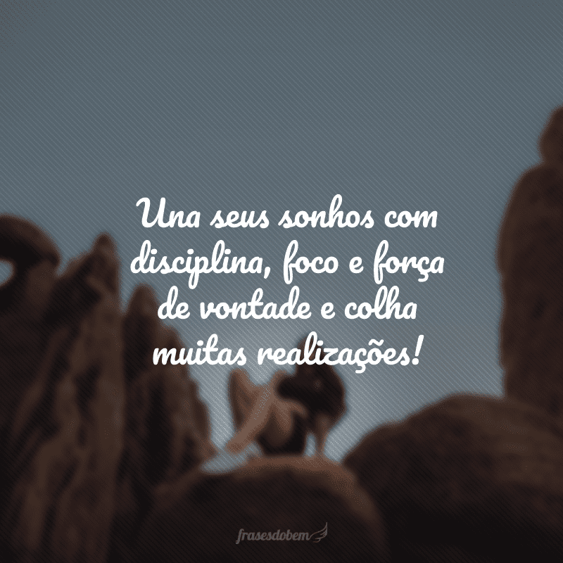 Una seus sonhos com disciplina, foco e força de vontade e colha muitas realizações!