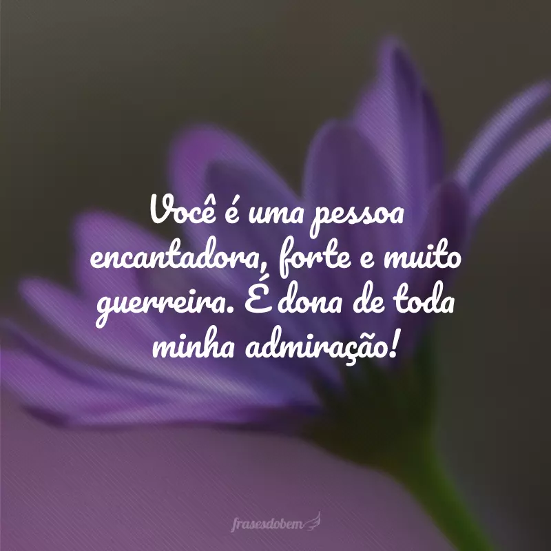 Você é uma pessoa encantadora, forte e muito guerreira. É dona de toda minha admiração.