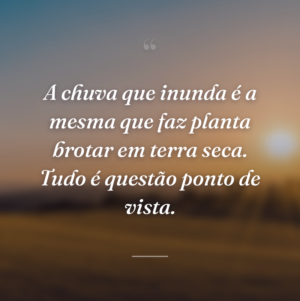 A chuva que inunda é a mesma que faz planta brotar em terra seca. Tudo é questão ponto de vista.