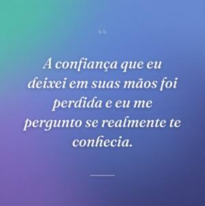 A confiança que eu deixei em suas mãos foi perdida e eu me pergunto se realmente te conhecia.