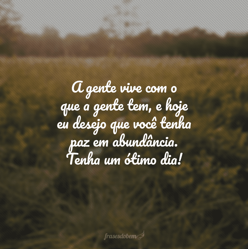 A gente vive com o que a gente tem, e hoje eu desejo que você tenha paz em abundância. Tenha um ótimo dia! 