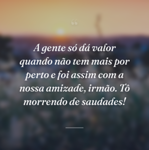 A gente só dá valor quando não tem mais por perto e foi assim com a nossa amizade, irmão. Tô morrendo de saudades!