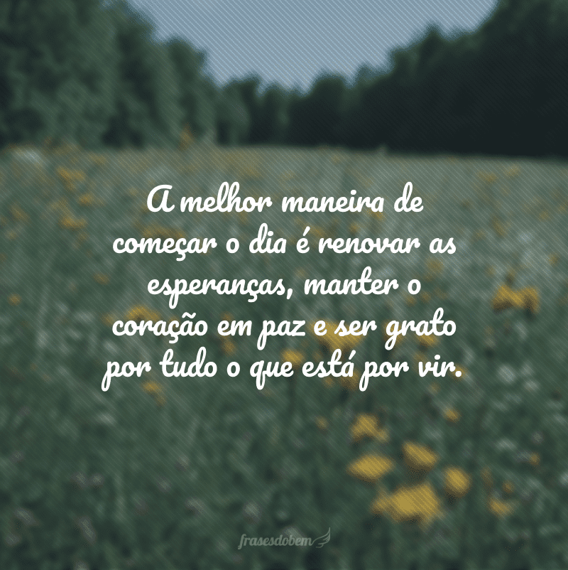 A melhor maneira de começar o dia é renovar as esperanças, manter o coração em paz e ser grato por tudo o que está por vir. 