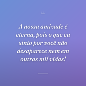A nossa amizade é eterna, pois o que eu sinto por você não desaparece nem em outras mil vidas!