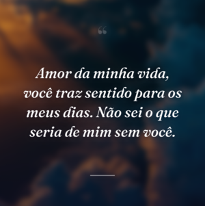 Amor da minha vida, você traz sentido para os meus dias. Não sei o que seria de mim sem você.