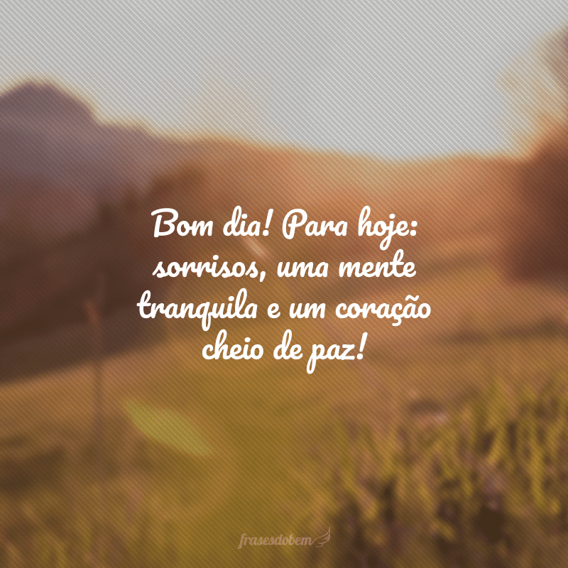 Bom dia! Para hoje: sorrisos, uma mente tranquila e um coração cheio de paz! 