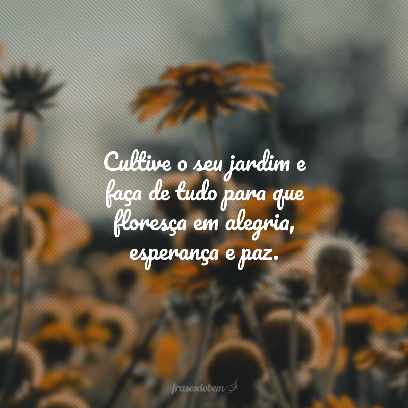 Cultive o seu jardim e faça de tudo para que floresça em alegria, esperança e paz.