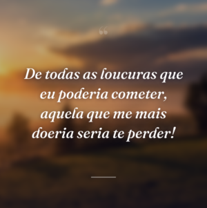 De todas as loucuras que eu poderia cometer, aquela que me mais doeria seria te perder!