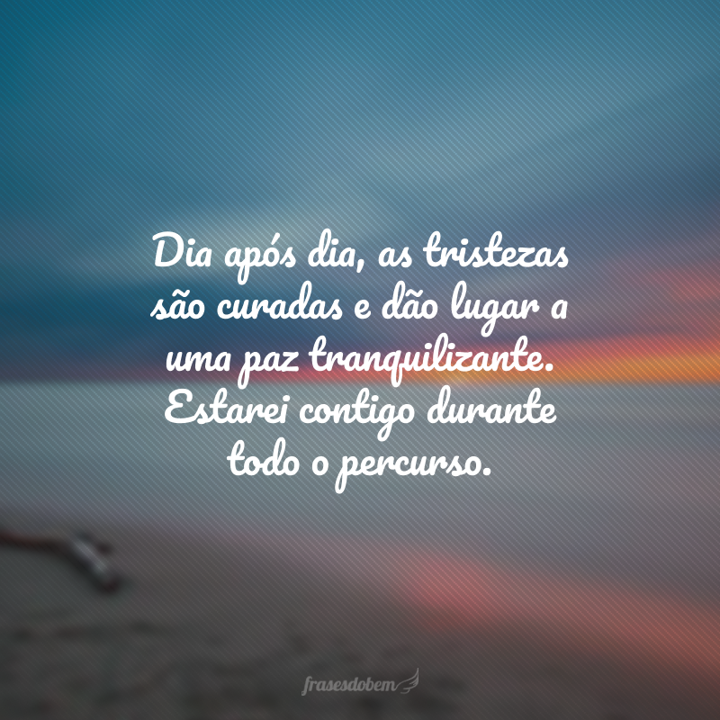 Dia após dia, as tristezas são curadas e dão lugar a uma paz tranquilizante. Estarei contigo durante todo o percurso.