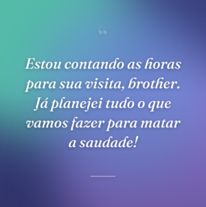 Estou contando as horas para sua visita, brother. Já planejei tudo o que vamos fazer para matar a saudade!