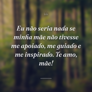 Eu não seria nada se minha mãe não tivesse me apoiado, me guiado e me inspirado. Te amo, mãe!