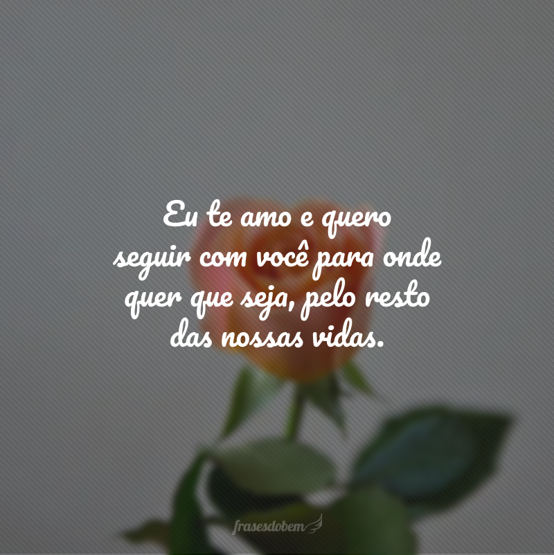 Eu te amo e quero seguir com você para onde quer que seja, pelo resto das nossas vidas. 