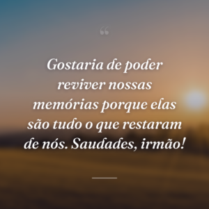 Gostaria de poder reviver nossas memórias porque elas são tudo o que restaram de nós. Saudades, irmão!