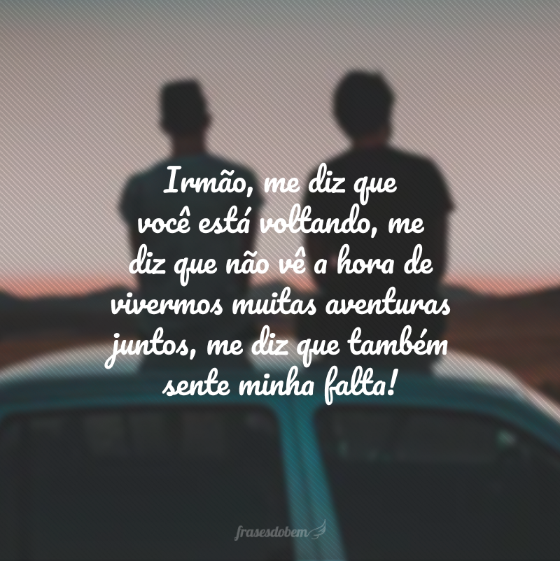 Irmão, me diz que você está voltando, me diz que não vê a hora de vivermos muitas aventuras juntos, me diz que também sente minha falta!