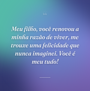 Meu filho, você renovou a minha razão de viver, me trouxe uma felicidade que nunca imaginei. Você é meu tudo!