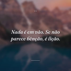 Nada é em vão. Se não parece bênção, é lição.