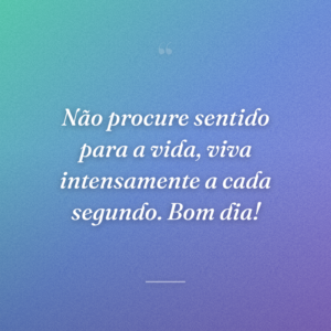 Não procure sentido para a vida, viva intensamente a cada segundo. Bom dia!