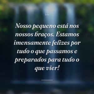 Nosso pequeno está nos nossos braços. Estamos imensamente felizes por tudo o que passamos e preparados para tudo o que vier!